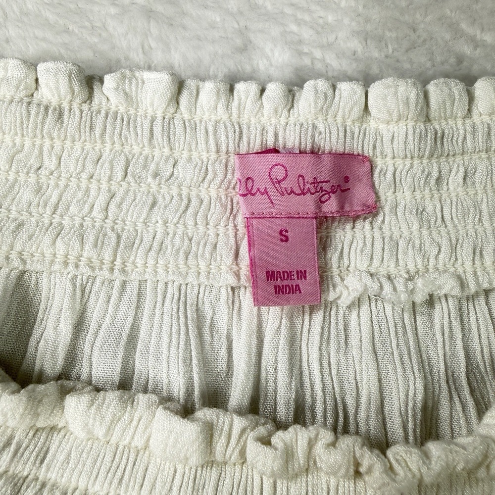 LILLY PULITZER Nita Off The Shoulder Top Size Small White Flare Sleeves Studded - Picture 4 of 9